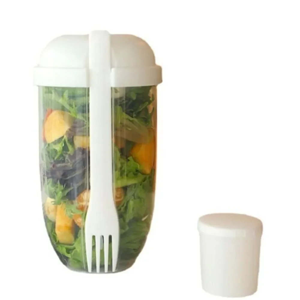 Fresh Salad‎ to Go Container Set with Fork and Dressing Holder, White (1000ML)